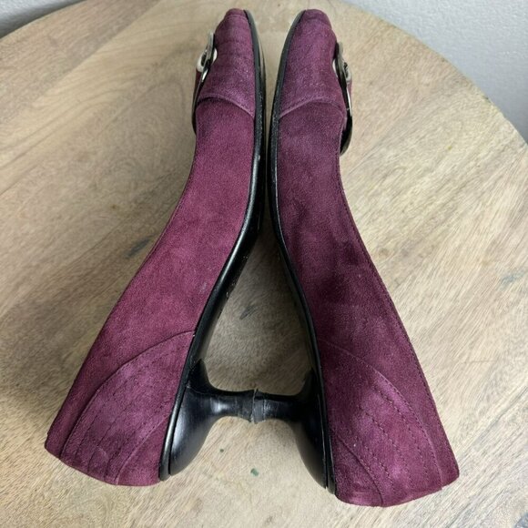 Melin Made In Italy Leather Lined Suede Kitten Heels Size 37 - Maroon Buckle Y2K - Picture 7 of 11